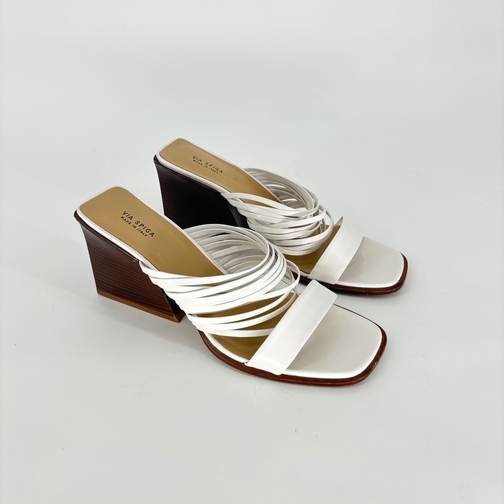Via Spiga Mariam Block Heel Sandal Porcelain White Women Size 9 Strappy Open Toe